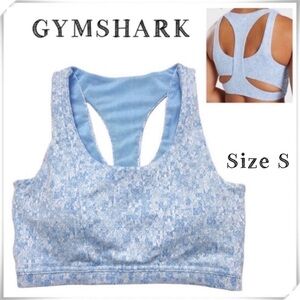 GYMSHARK Malibu Blue Marl Fleur Sports Bra in light Space Blue Size S